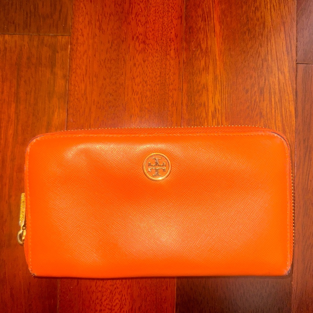 Tory Burch Continental Wallet Orange Leather